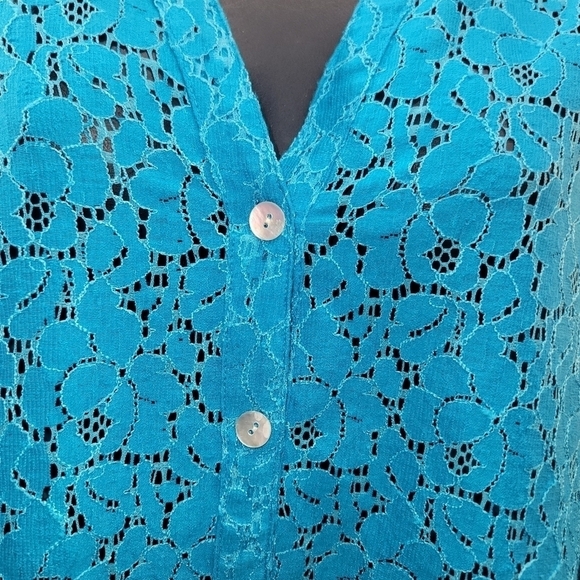 Valerie Stevens Women’s teal Blue Lace Lightweight Button Up Blouse shacket XL - Picture 2 of 12